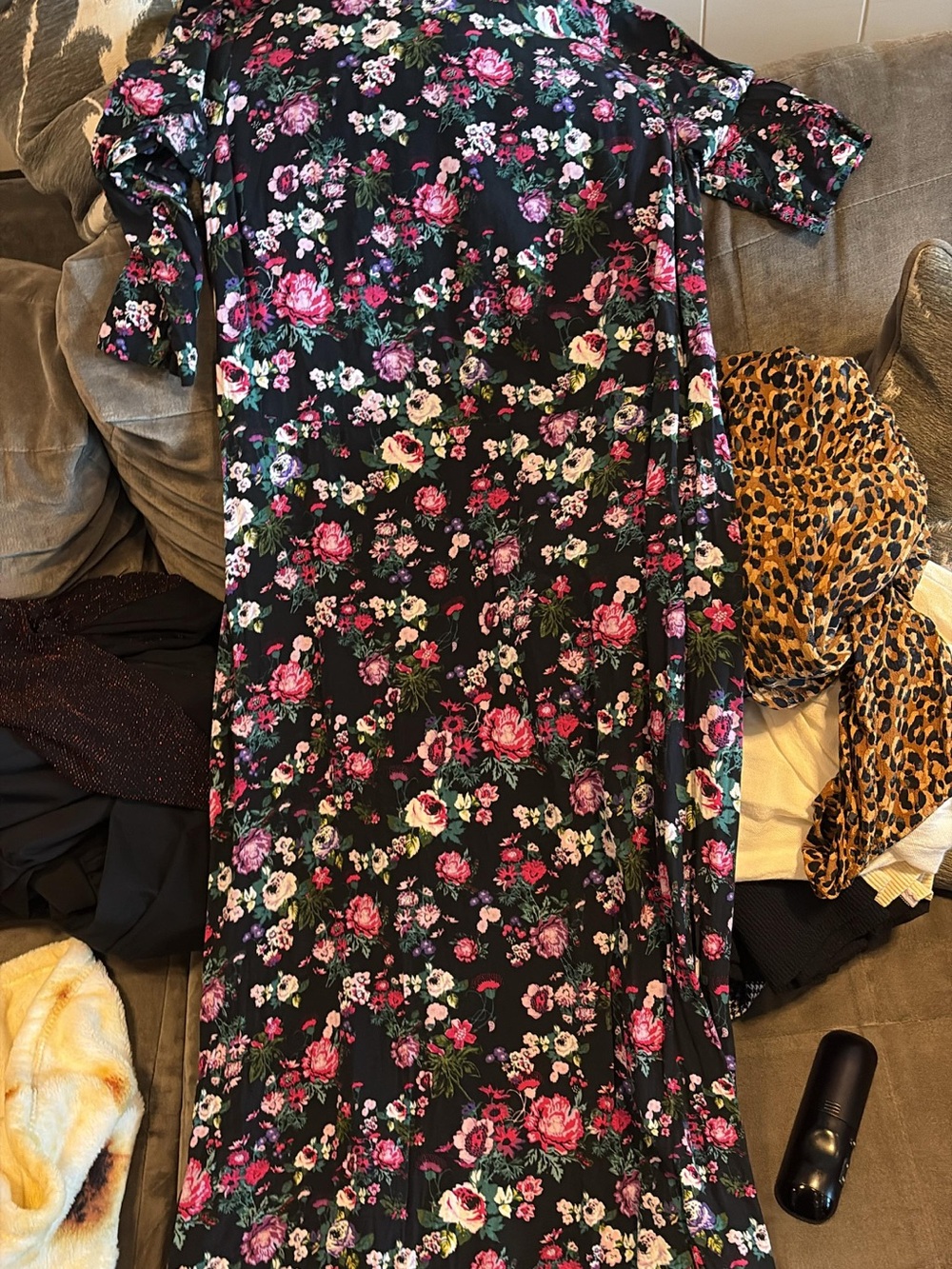 Floral Black Maxi Dress with Pink & Purple Blooms